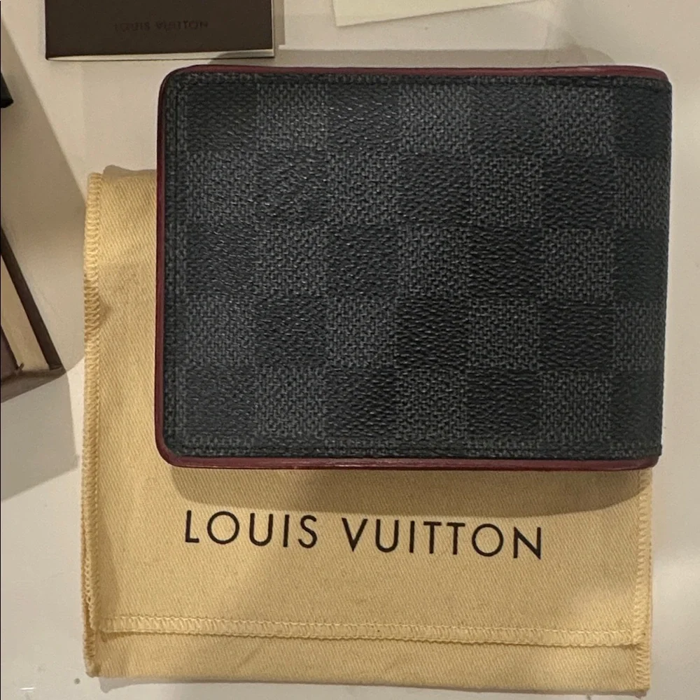 Louis Vuitton Black Damier Graphite Canvas wallet with Red Trim